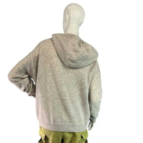White +  Warren Cashmere Luxe Zip Hoodie Sweater in Light Gray $495 Size Medium - Picture 7 of 9